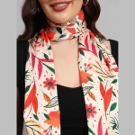 Good Quality Rectangle Crepe Silk Scarf Beige Red Floral - Image 6
