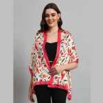 Good Quality Rectangle Crepe Silk Scarf Beige Red Floral