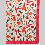Good Quality Rectangle Crepe Silk Scarf Beige Red Floral - Image 7