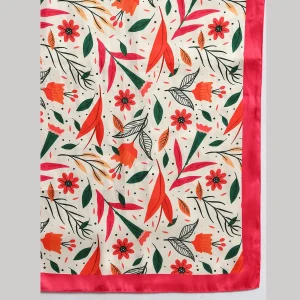 Good Quality Rectangle Crepe Silk Scarf Beige Red Floral - Image 7