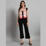 Good Quality Rectangle Crepe Silk Scarf Beige Red Floral - Image 5