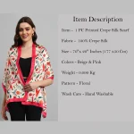 Good Quality Rectangle Crepe Silk Scarf Beige Red Floral - Image 8