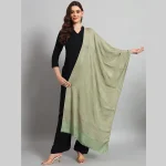 Green Leaf Cashmere Scarf Soft Wool Stole 80" - Image 2