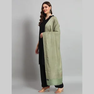 Green Leaf Cashmere Scarf Soft Wool Stole 80" - Image 4