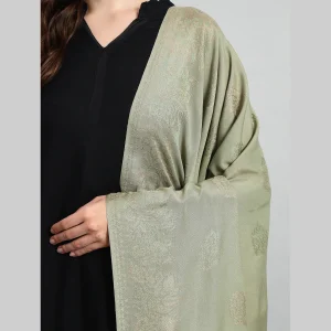 Green Leaf Cashmere Scarf Soft Wool Stole 80" - Image 5