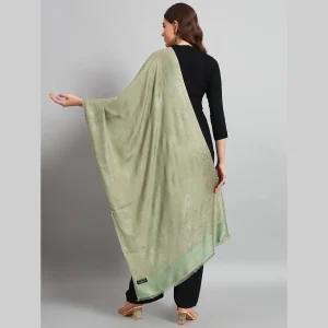 Green Leaf Cashmere Scarf Soft Wool Stole 80" - Image 7