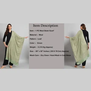 Green Leaf Cashmere Scarf Soft Wool Stole 80" - Image 8