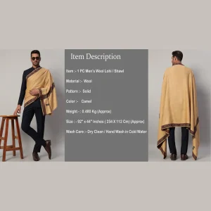 Indian Oversized Men's Lohi Luxury Camel Color Shawl - Image 9