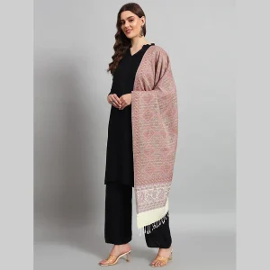Lavender Pink Paisley Stole 100% Cashmere Scarf - Image 4