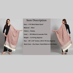 Lavender Pink Paisley Stole 100% Cashmere Scarf - Image 8