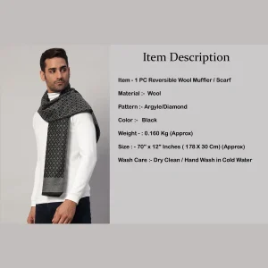 Luxury Black Diamond Scarf Winter Wool Warm Muffler - Image 8