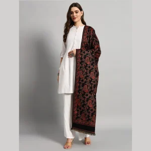 Luxury Black Paisley Design Winter Cashmere Shawl - Image 3