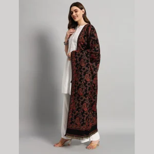 Luxury Black Paisley Design Winter Cashmere Shawl - Image 4