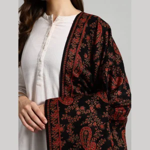 Luxury Black Paisley Design Winter Cashmere Shawl - Image 6