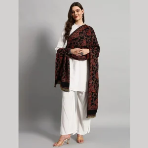 Luxury Black Paisley Design Winter Cashmere Shawl - Image 5