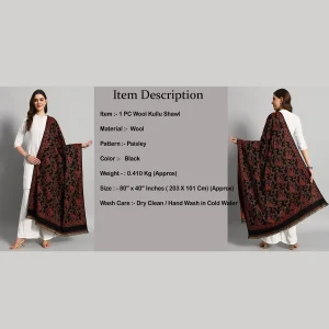 Luxury Black Paisley Design Winter Cashmere Shawl - Image 9