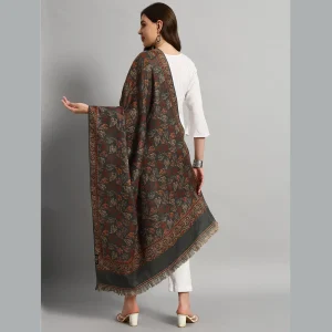 Luxury Grey Leaf Wrap Pashmina Shawl - Image 6