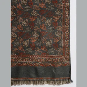 Luxury Grey Leaf Wrap Pashmina Shawl - Image 7