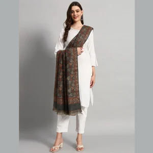 Luxury Grey Leaf Wrap Pashmina Shawl - Image 3