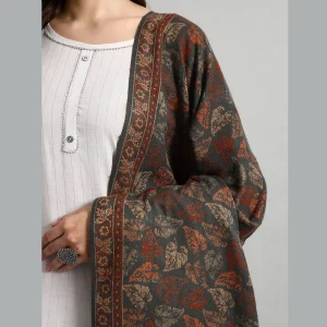 Luxury Grey Leaf Wrap Pashmina Shawl - Image 8