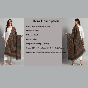 Luxury Grey Leaf Wrap Pashmina Shawl - Image 9