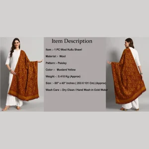 Luxury Himalayan Yak Wool Shawl ( Yellow Paisley) - Image 9