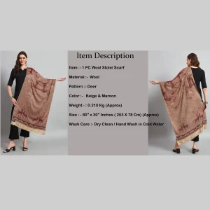 Luxury Maroon Wool Scarf Winter Warm Large Stole - Image 8
