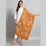 Luxury Yellow Leaf Wool Stole - Image 2