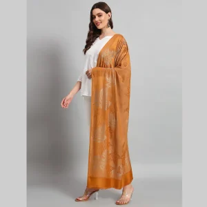 Luxury Yellow Leaf Wool Stole - Image 4