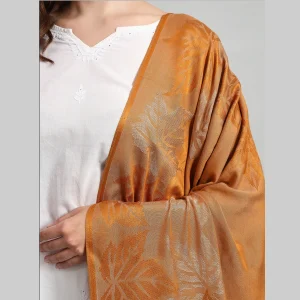 Luxury Yellow Leaf Wool Stole - Image 5