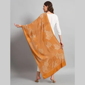 Luxury Yellow Leaf Wool Stole - Image 7