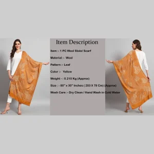 Luxury Yellow Leaf Wool Stole - Image 8