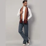 Maroon & Brown Stripe Muffler Winter Soft Wool Scarf - Image 5