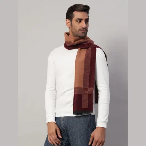 Maroon & Brown Stripe Muffler Winter Soft Wool Scarf - Image 3