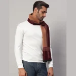 Maroon & Brown Stripe Muffler Winter Soft Wool Scarf - Image 4