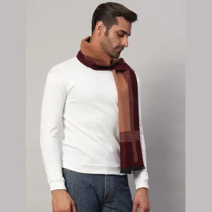 Maroon & Brown Stripe Muffler Winter Soft Wool Scarf - Image 4