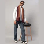 Maroon & Brown Stripe Muffler Winter Soft Wool Scarf - Image 2