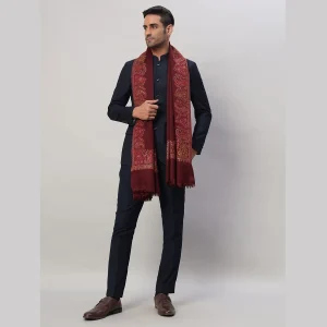 Maroon Paisley Shawl Men's Wrap Warm Wool Scarf - Image 5