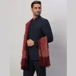 Maroon Paisley Shawl Men's Wrap Warm Wool Scarf - Image 3