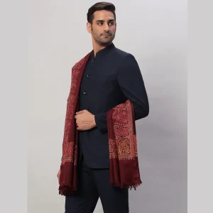 Maroon Paisley Shawl Men's Wrap Warm Wool Scarf - Image 3