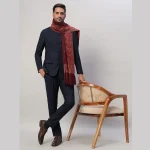 Maroon Paisley Shawl Men's Wrap Warm Wool Scarf - Image 2