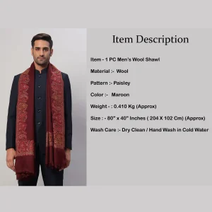 Maroon Paisley Shawl Men's Wrap Warm Wool Scarf - Image 8