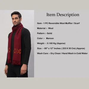 Maroon Scarf Cashmere Solid Wool Warm Muffler - Image 8