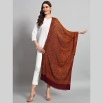 Maroon & Yellow Floral Stole Women Wrap Cashmere Scarf - Image 2