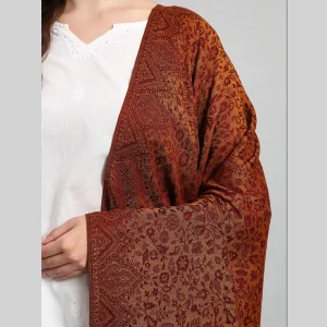 Maroon & Yellow Floral Stole Women Wrap Cashmere Scarf - Image 5