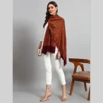 Maroon & Yellow Floral Stole Women Wrap Cashmere Scarf