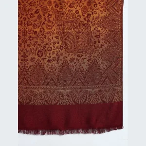 Maroon & Yellow Floral Stole Women Wrap Cashmere Scarf - Image 6