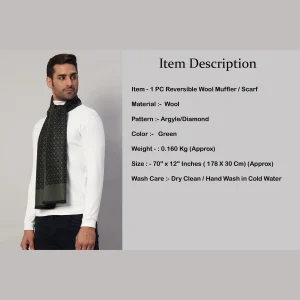 Men Cashmere Scarf Winter Neck Wrap Casual Green Diamond - Image 8