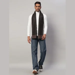 Men Fashion Brown Diamond Scarf Winter Soft Wool Muffler - Image 5