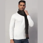 Men Fashion Brown Diamond Scarf Winter Soft Wool Muffler - Image 2